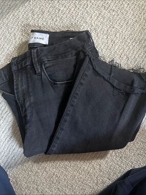 Frame Le Crop Mini Boot Denim Black with Frayed Hem Sz 27